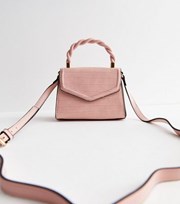 New Look Pink Faux Croc Twist Handle Cross Body Bag